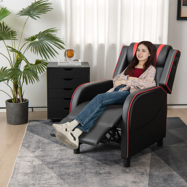PU Leather Adjustable Massage Gaming Recliner Chair with Bluetooth Speakers