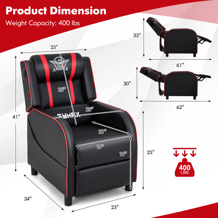 PU Leather Adjustable Massage Gaming Recliner Chair with Bluetooth Speakers