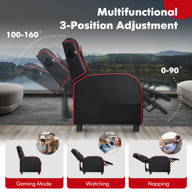 PU Leather Adjustable Massage Gaming Recliner Chair with Bluetooth Speakers