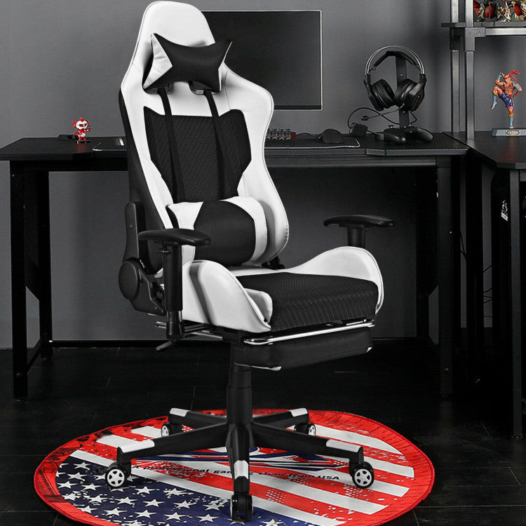 Adjustable Ergonomic Massage Gaming Chair with USB Massage Lumbar Pillow and Footrest