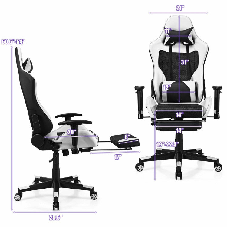 Adjustable Ergonomic Massage Gaming Chair with USB Massage Lumbar Pillow and Footrest