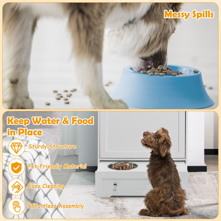 Pet Feeder Station with Stainless Steel Bowl and Hidden Food Container