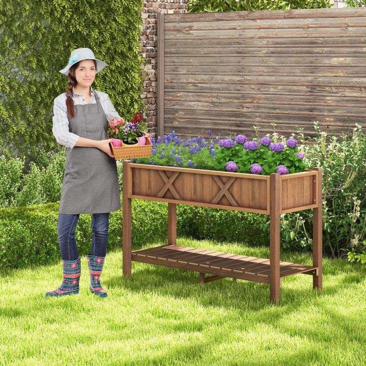 Poly-Wood Raised Garden Bed Planter Box with Storage Shelf Drainage Holes