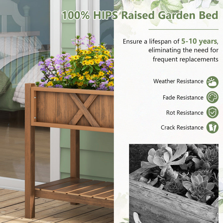 Poly-Wood Raised Garden Bed Planter Box with Storage Shelf Drainage Holes