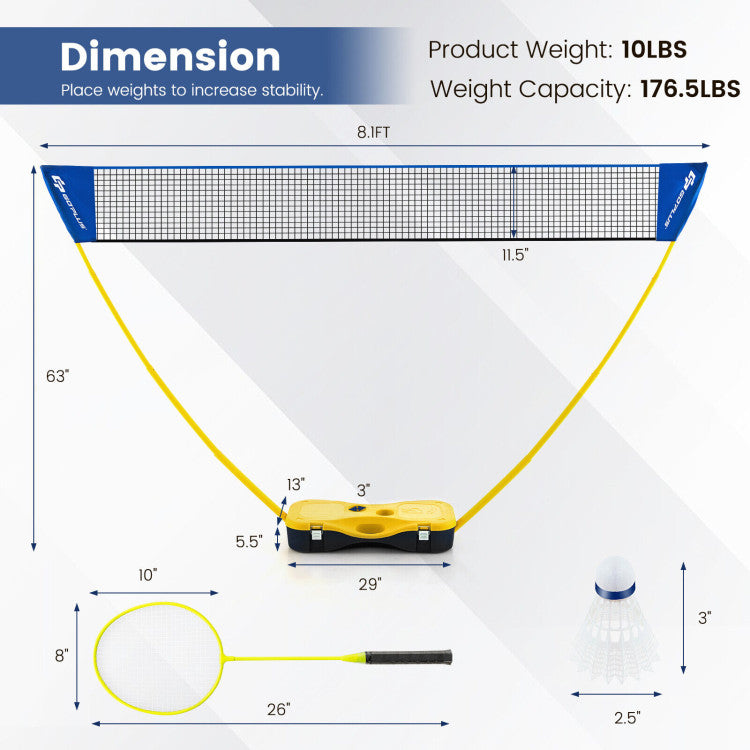 Portable Badminton and Net Set with Shuttlecocks and Storage Box