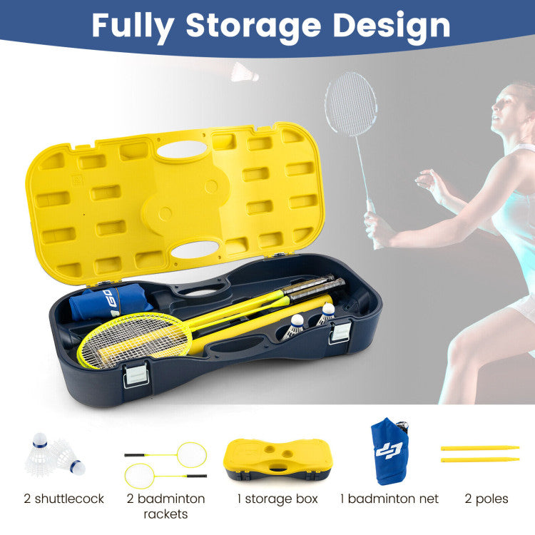 Portable Badminton and Net Set with Shuttlecocks and Storage Box