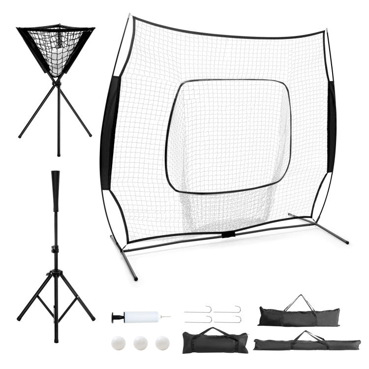 Portable Practice Net Kit with 3 Carrying Bags and Adjustable Batting for Training