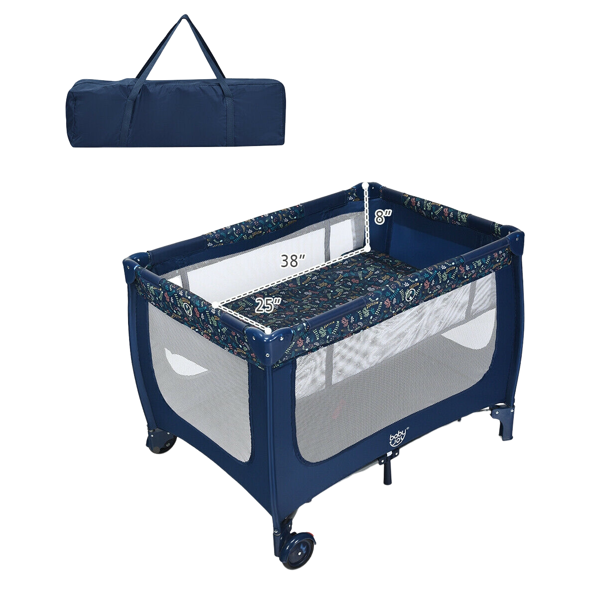 Portable and Folding Baby Playpen with Mattress and Lockable Wheels