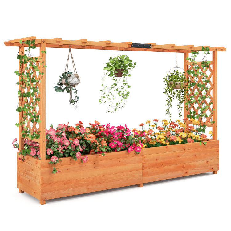 Raised Garden Bed with Side Trellis Hanging Roof and Planter Box