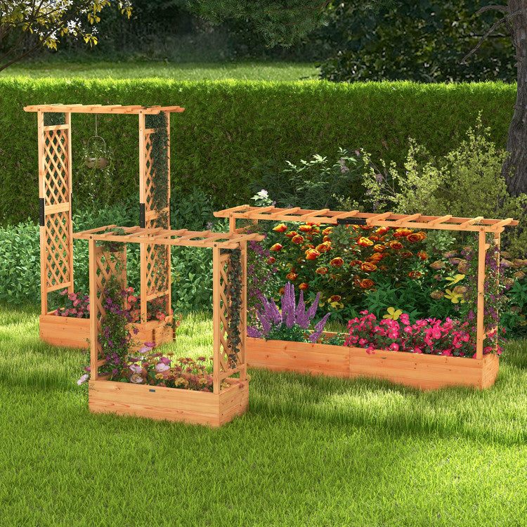 Raised Garden Bed with Side Trellis Hanging Roof and Planter Box