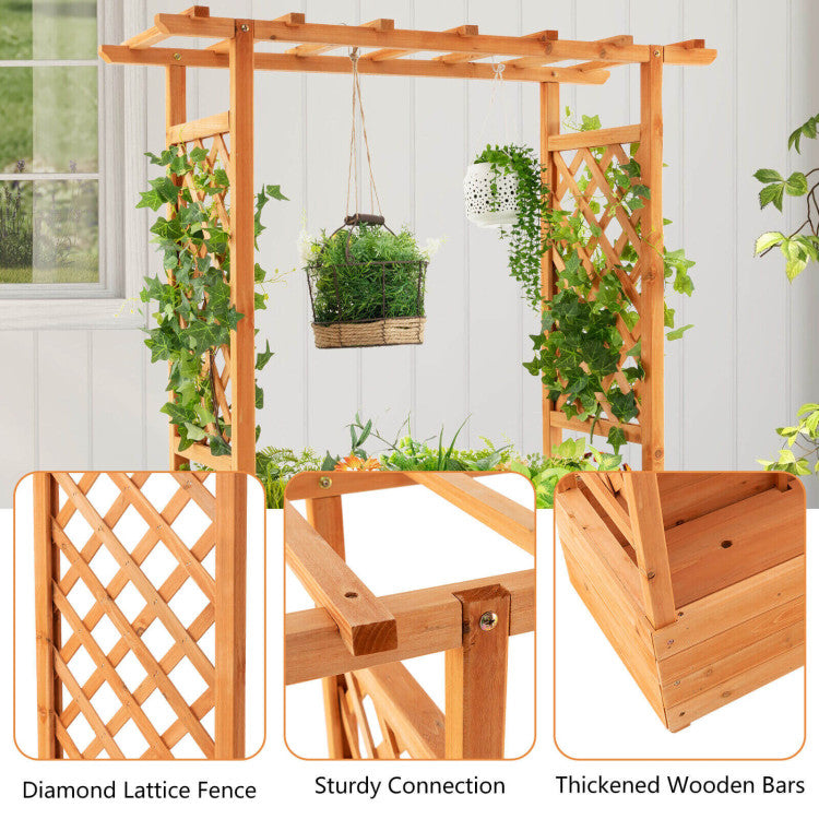 Raised Garden Bed with Trellis for Climbing Plants and Pot Hanging