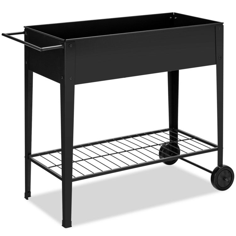 Raised Garden Planter Box with Non-slip Wheels and Storage Shelf