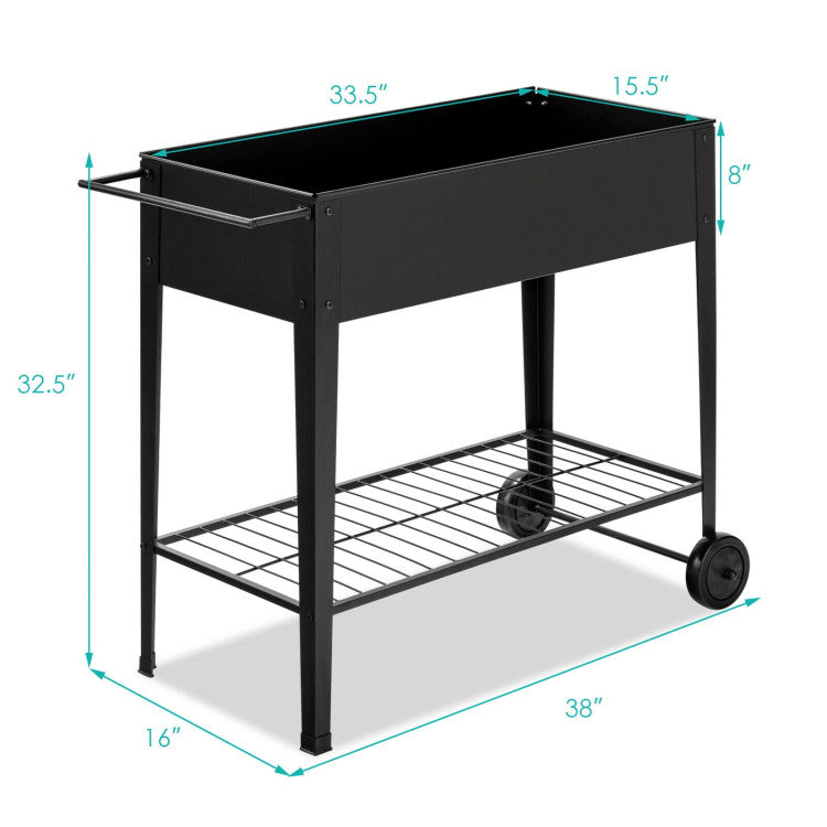 Raised Garden Planter Box with Non-slip Wheels and Storage Shelf