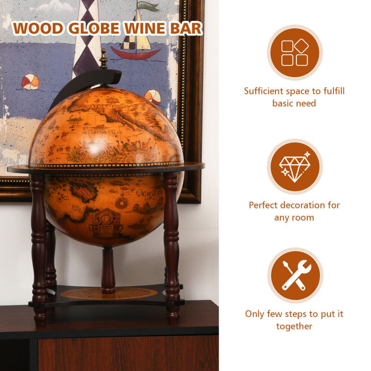 Retro Wine Rack Globe Bar Stand for Kitchen, Restaurant and Living Room