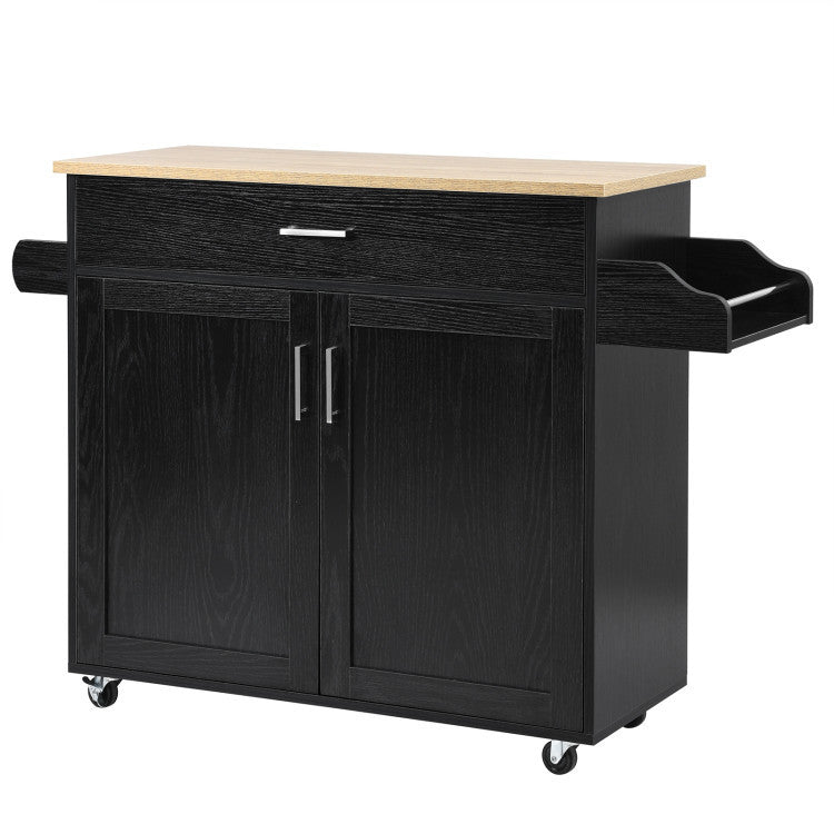 Rolling Kitchen Island Cart with  with Lockable Wheels and Spice Rack