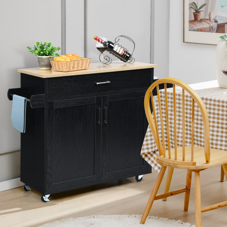 Rolling Kitchen Island Cart with  with Lockable Wheels and Spice Rack