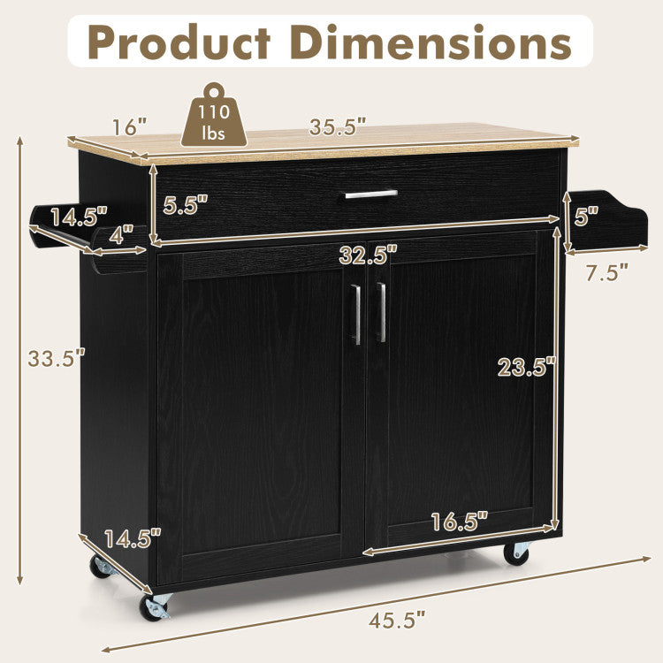 Rolling Kitchen Island Cart with  with Lockable Wheels and Spice Rack