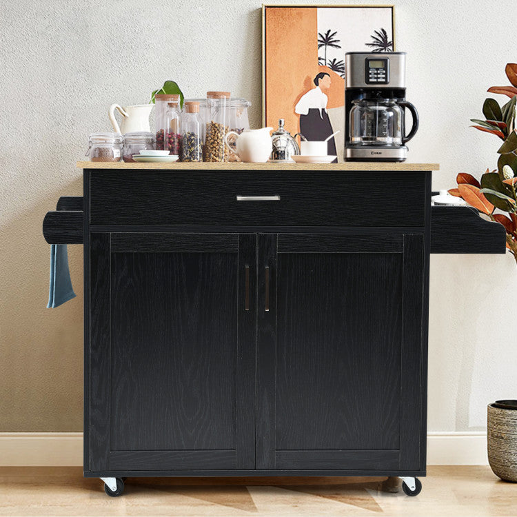 Rolling Kitchen Island Cart with  with Lockable Wheels and Spice Rack