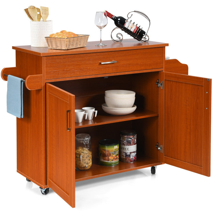 Rolling Kitchen Island Cart with  with Lockable Wheels and Spice Rack