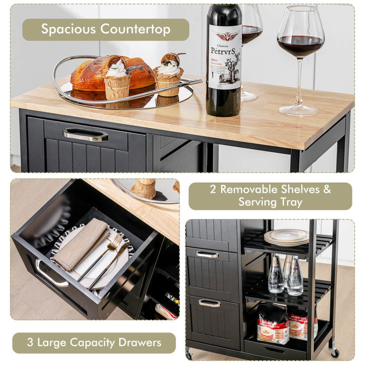 Rolling Kitchen Island Storage Cart with 360° Swivel Casters