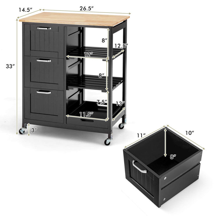 Rolling Kitchen Island Storage Cart with 360° Swivel Casters