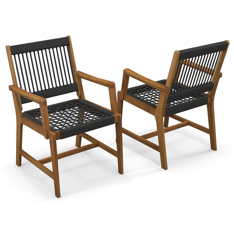 Set of 2 Acacia Wood Patio Dining Chairs with Armrests for Lawn Yard