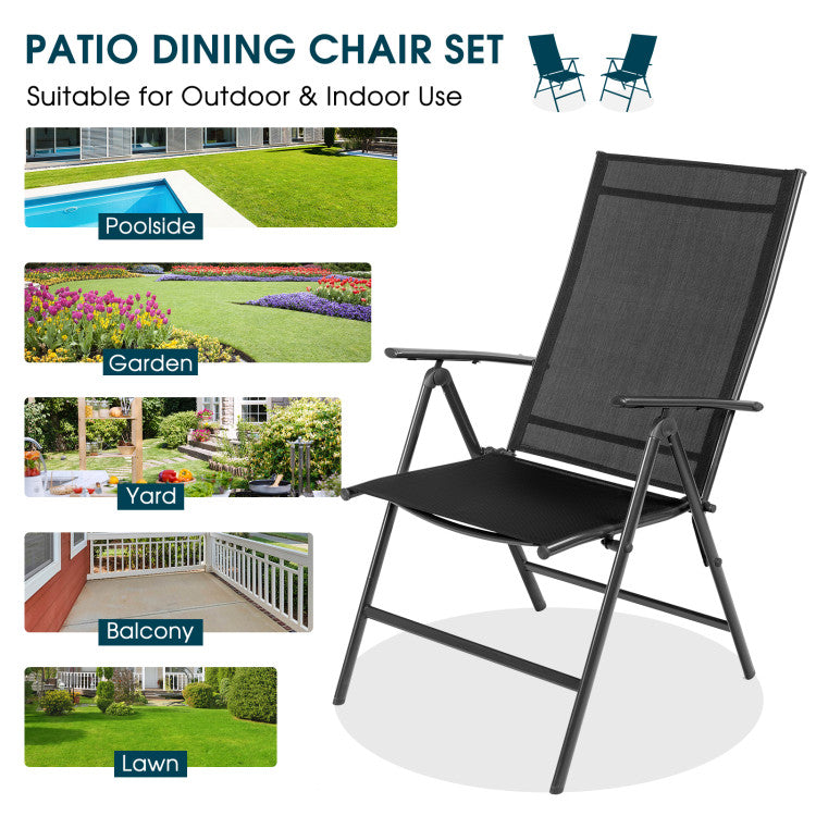 Set of 2 Adjustable Folding Patio Dining Chair Recliners for Outdoor Camping