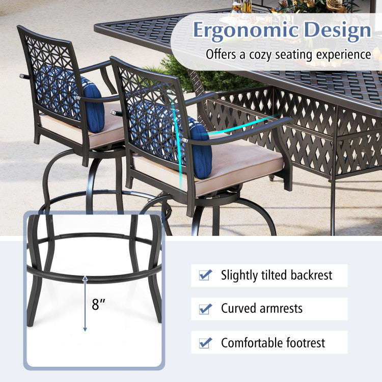 Set of 2 Outdoor Patio Bar Height Chair with Soft Cushions