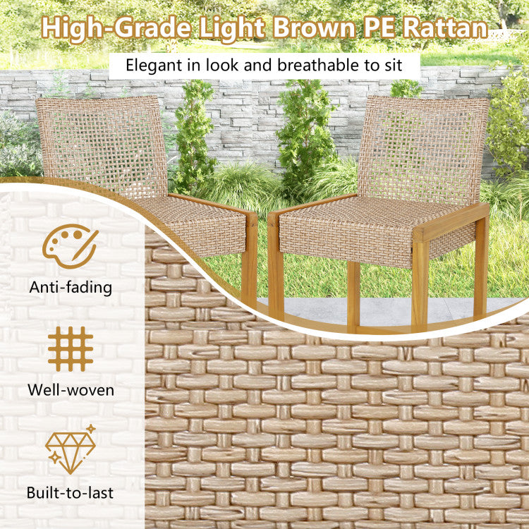 Set of 2 Rattan Patio Wood Barstools Dining Chairs with Backrest for Indoor or Outdoor