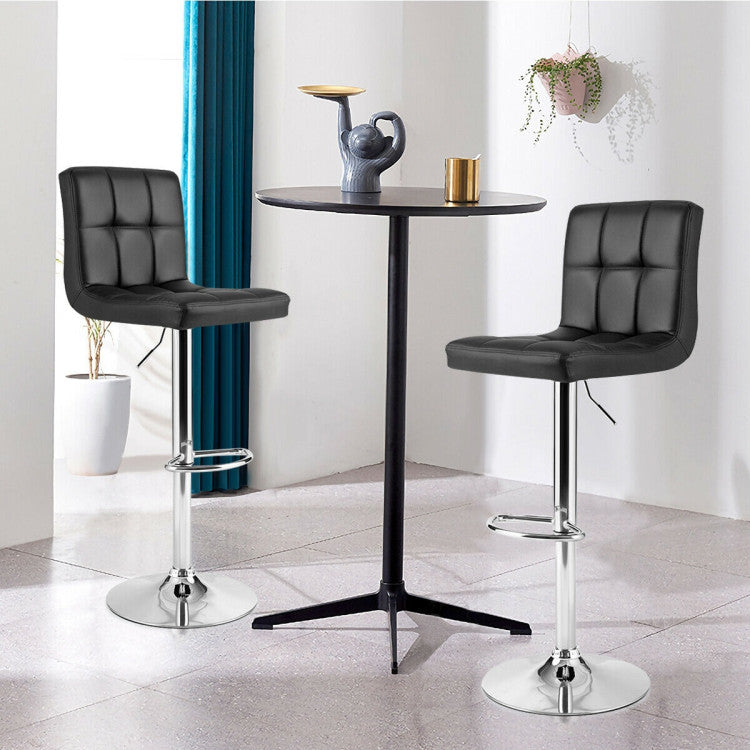 Set of 2 Square Swivel Adjustable Bar Stools with Soft Back and Footrest