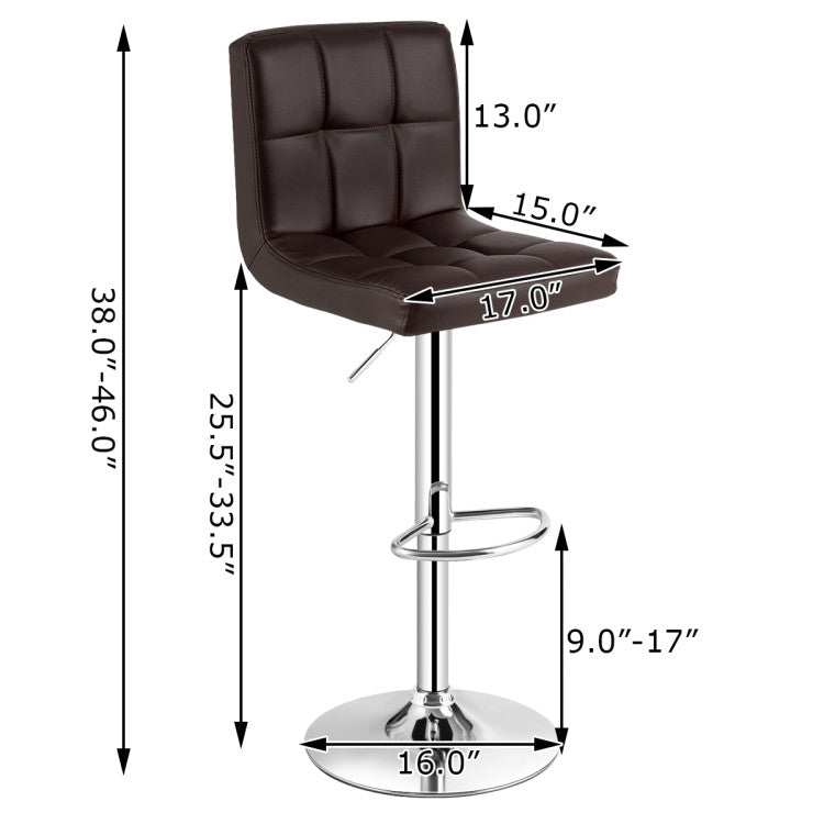 Set of 2 Square Swivel Adjustable Bar Stools with Soft Back and Footrest