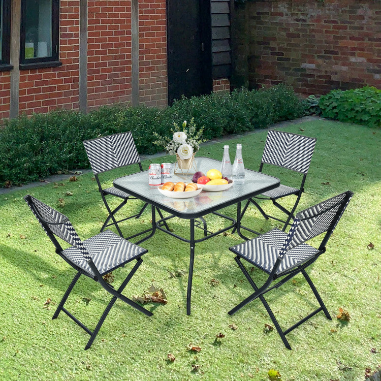 Set of 4 Patio Garden Folding Rattan Dining Chairs for Camping
