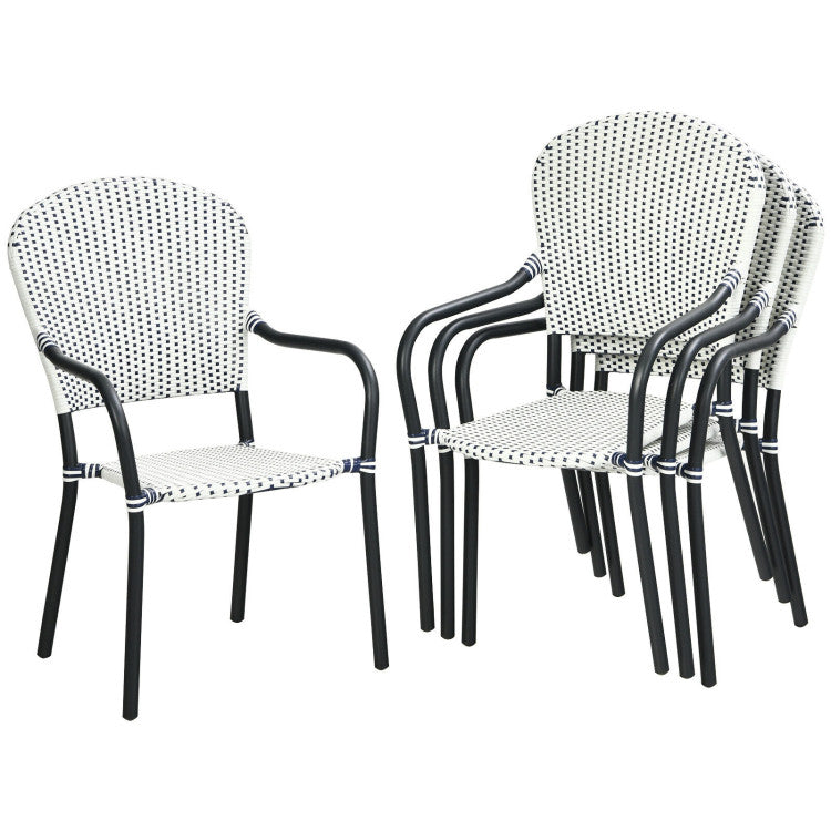 Set of 4 Patio Rattan Stackable Dining Chair for Outdoor Garden
