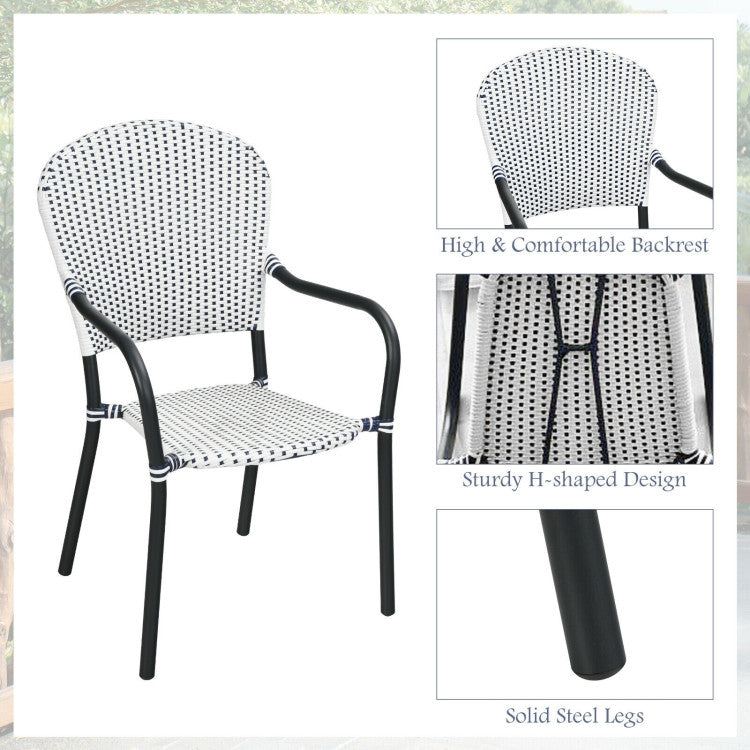 Set of 4 Patio Rattan Stackable Dining Chair for Outdoor Garden