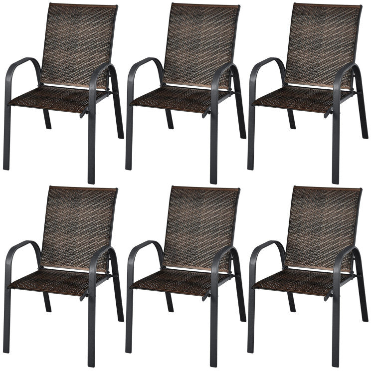 Set of 6 PE Wicker Stackable Outdoor Dining Chairs