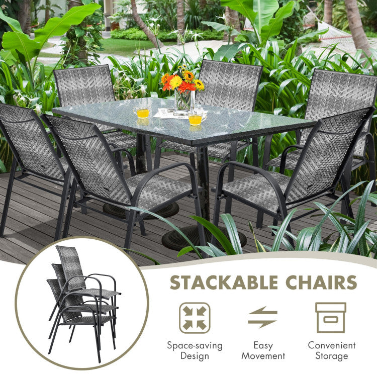 Set of 6 PE Wicker Stackable Outdoor Dining Chairs
