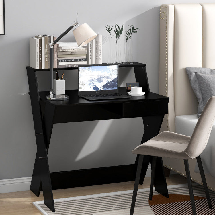 Small Computer Desk with Storage Drawer and Monitor Stand Riser for Home Office