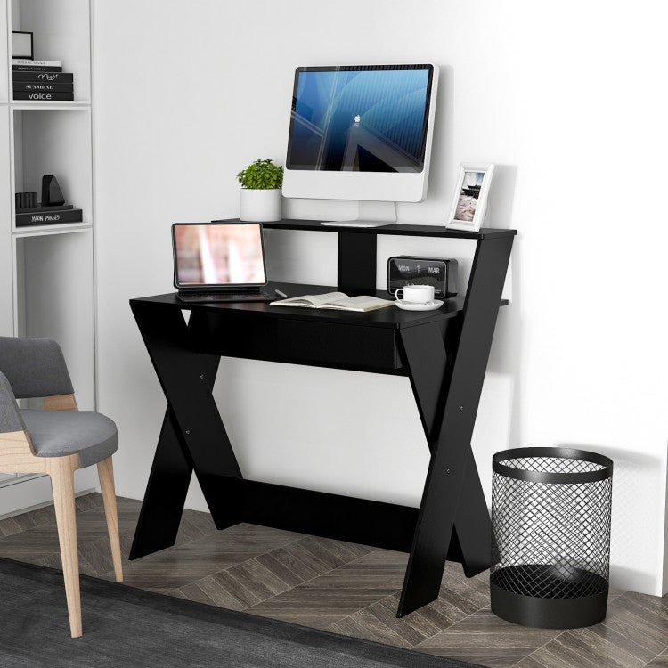 Small Computer Desk with Storage Drawer and Monitor Stand Riser for Home Office