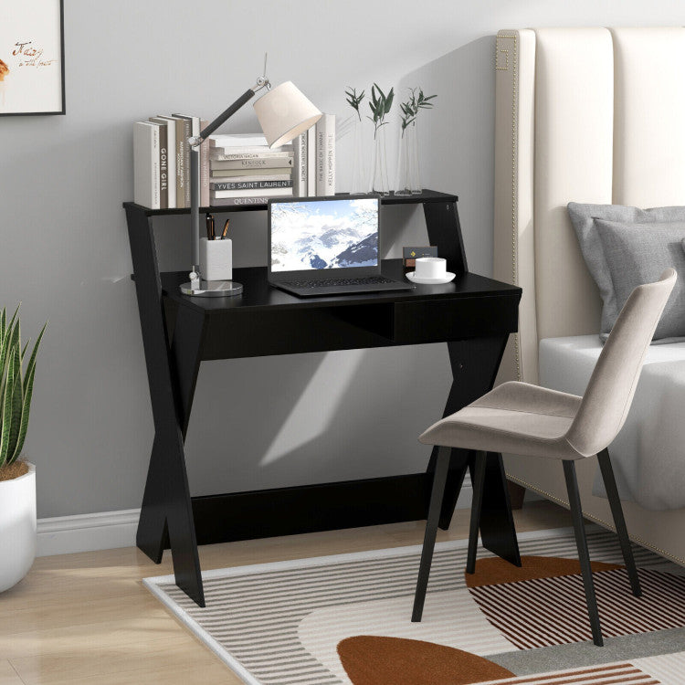 Small Computer Desk with Storage Drawer and Monitor Stand Riser for Home Office