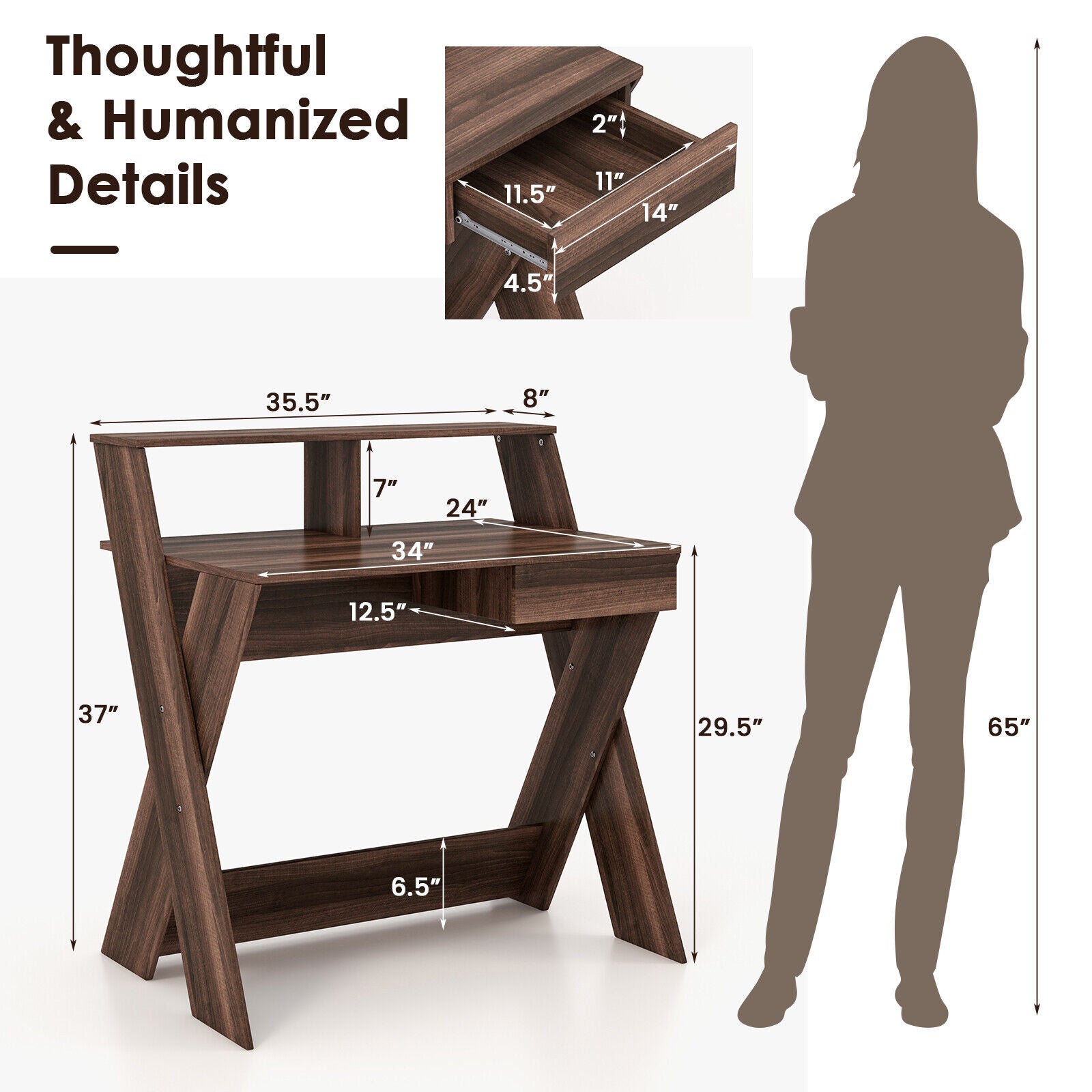 Small Computer Desk with Storage Drawer and Monitor Stand Riser for Home Office