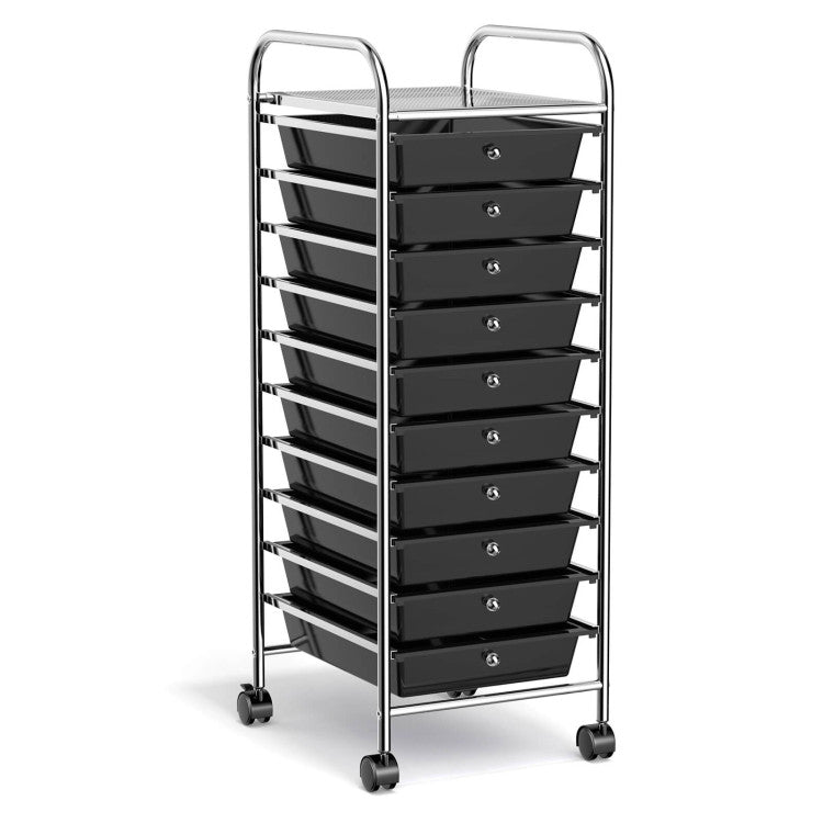 Storage Cart Organizer with 10 Compartments and Rolling Casters