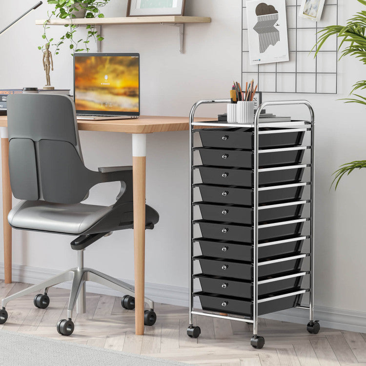 Storage Cart Organizer with 10 Compartments and Rolling Casters