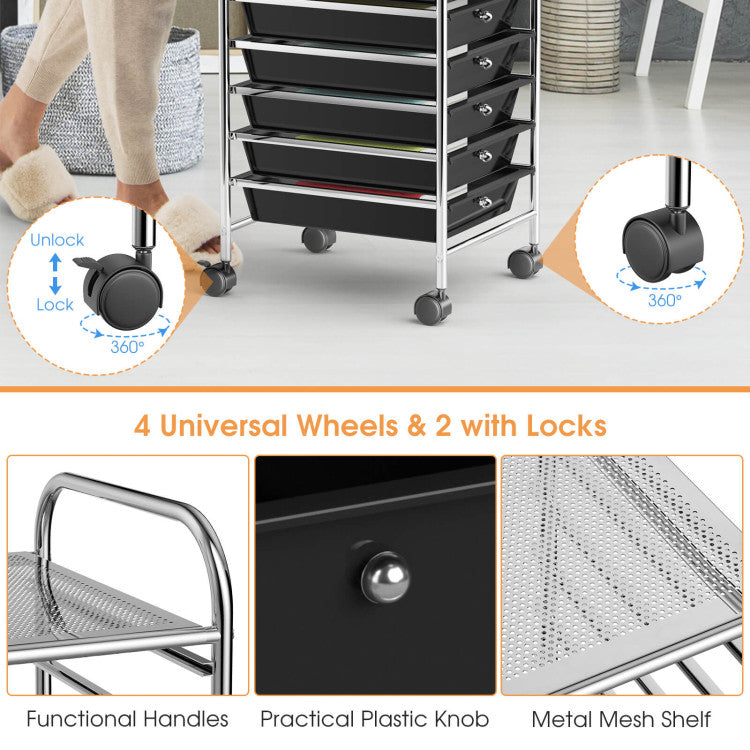 Storage Cart Organizer with 10 Compartments and Rolling Casters