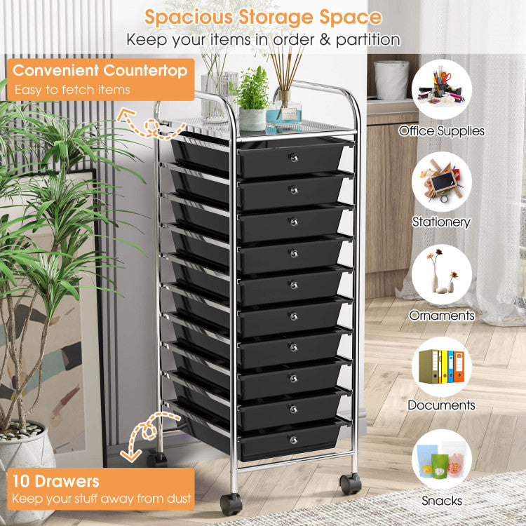 Storage Cart Organizer with 10 Compartments and Rolling Casters