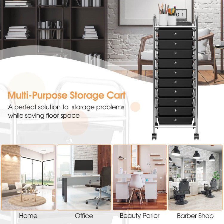 Storage Cart Organizer with 10 Compartments and Rolling Casters