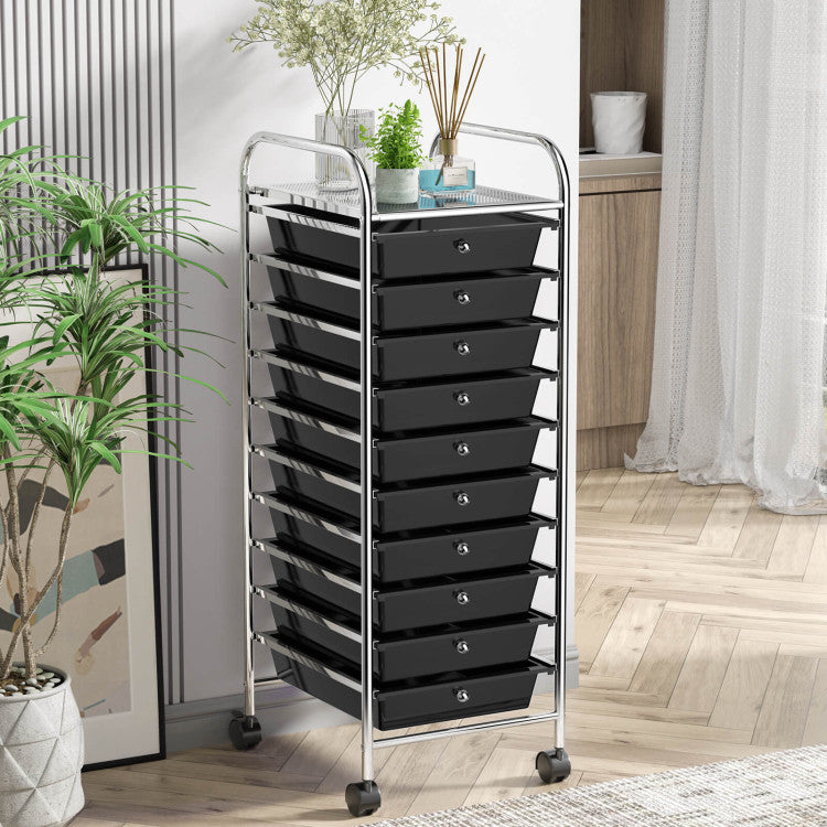 Storage Cart Organizer with 10 Compartments and Rolling Casters