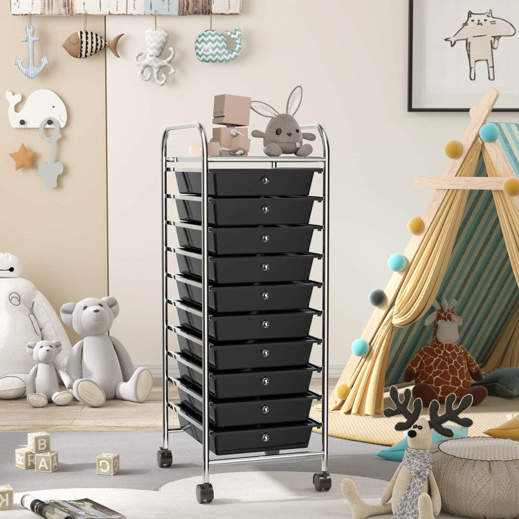 Storage Cart Organizer with 10 Compartments and Rolling Casters