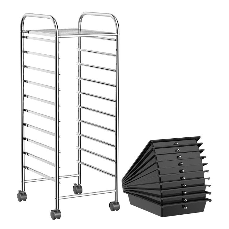 Storage Cart Organizer with 10 Compartments and Rolling Casters