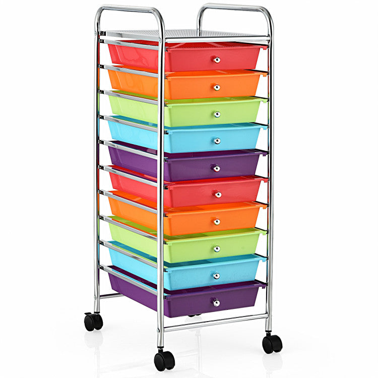 Storage Cart Organizer with 10 Compartments and Rolling Casters