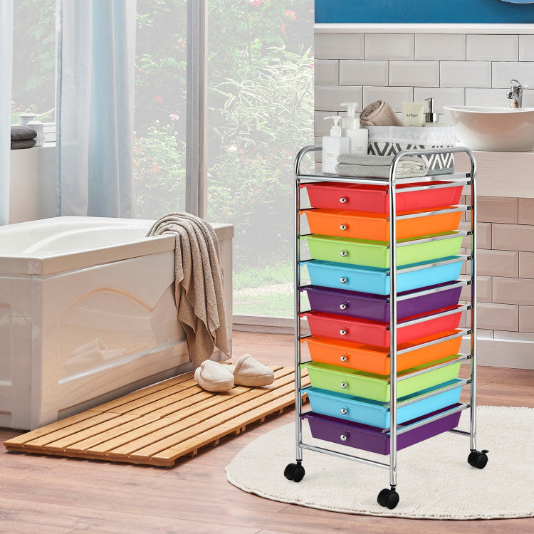 Storage Cart Organizer with 10 Compartments and Rolling Casters